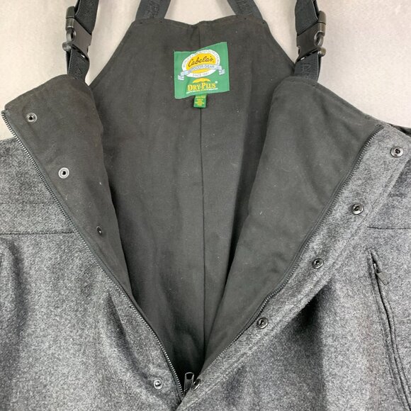 Vtg Cabelas Mens Wool Hunting Bibs 3XL Tall Gray Cargo Overalls Pants Dry Plus - Picture 8 of 15